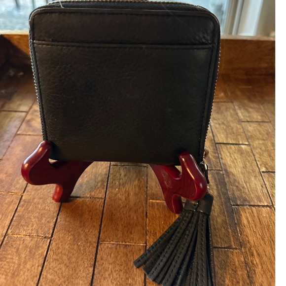 Kate Spade vintage Black Pebbled Leather Zip Arnd Tassel Wallet Polka Dot Lining - Picture 4 of 10